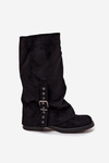 Women's Boots With Wrinkled Shaft And Buckle Black Ophelis