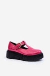 Zazoo 20102 Stylish Patent Leather Loafers on Chunky Platform Fuchsia