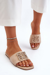 Women's flat sandals with beige decoration Inaile