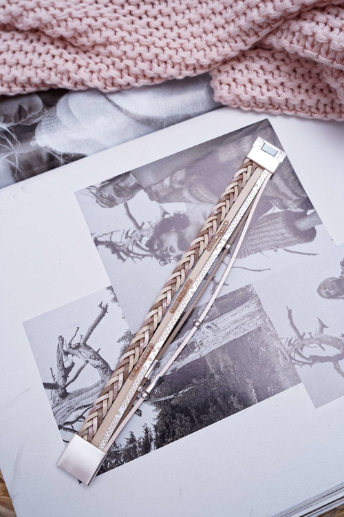 Damska Bransoleta Rzemień Szeroka Beżowa Michiko