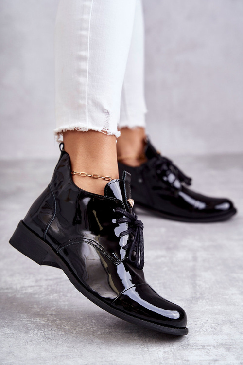 Laquered Booties Laced Boots Nicole 2781 Black