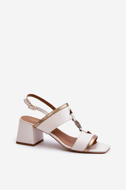 Leather Elegant Sandals On Block Laura Messi 2768 White