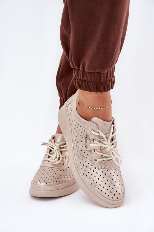 Sportowe Buty Trampki Damskie Skóra Naturalna Złote Brumia 7890