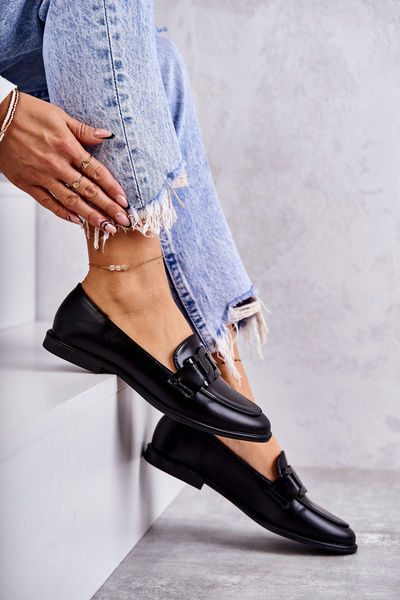 Women's Leather Loafers With Decoration Black Kerrie