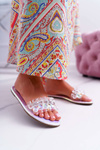 Women's Flip Flops With Zircons Lu Boo Gasoline Silver Mediana