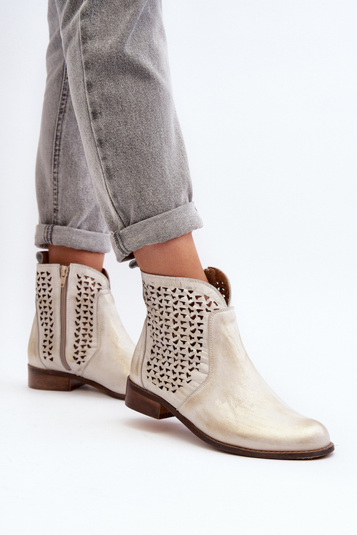 Botki Ażurowe Skórzane Zazoo 2791/004 Złote