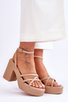 Fashionable High Heels Sandals With Straps Beige Shemira