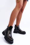 Women's Glossy Boots On Platform And Flat Heel Black Seah