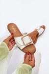Women's White Sandals with Strap and Buckle Opahiri