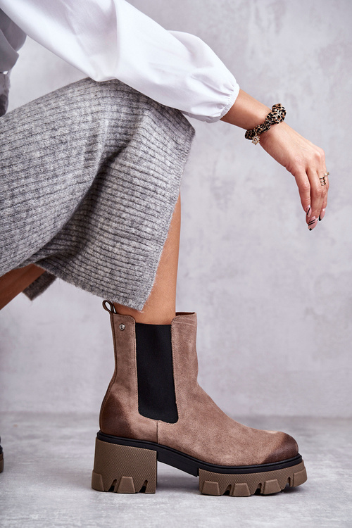 Women's Suede Platform Boots Beige Hilde