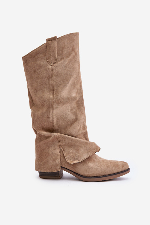 Women's Low Heel Boots With Rolled Shaft Beige Stinova