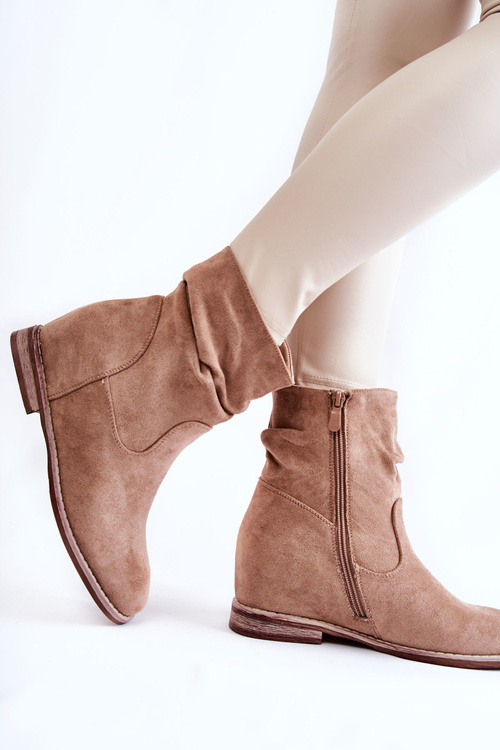 Fashionable Suede Boots On A Hidden Wedge Beige Finney