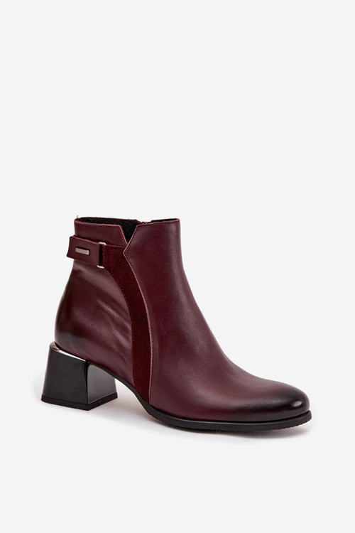 Leather Women's Heeled Boots with Heating Zazoo 60563 Bordeaux