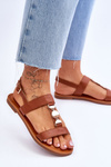 Women's Flat Sandals With A Decorative Belt Brown Berry