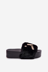 Ladies Platform Slippers With Fur And Gold Clips Black Livira