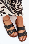 Women's Flip Flops On Cork Platform With Buckles Black Vesina