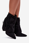 Women Ankle Boots With Fringes And Gold Buckles Evelisse