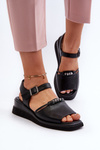 Black Women's Leather Wedge Sandals Vinceza 66624