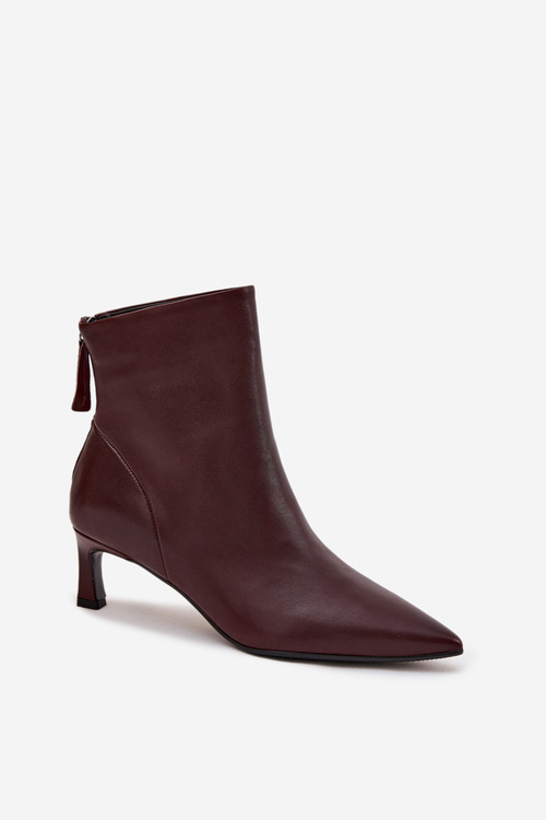 Women's leather ankle boots with heel D&A CR52-661 Burgundy