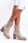 Women's Suede Aperture Ankle Boots On Heel Light Beige Lewski 3386