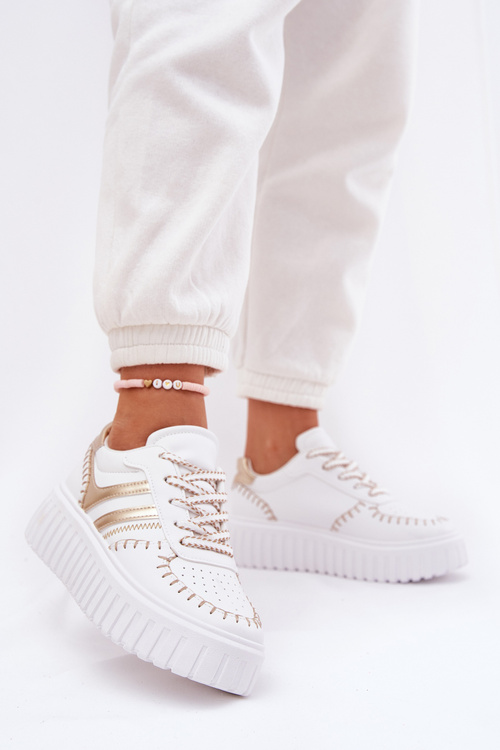 Eko Skórzane Sneakersy Na Platformie Złote Ofenale