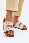 Women's sandals on cork platform with buckles beige Livara