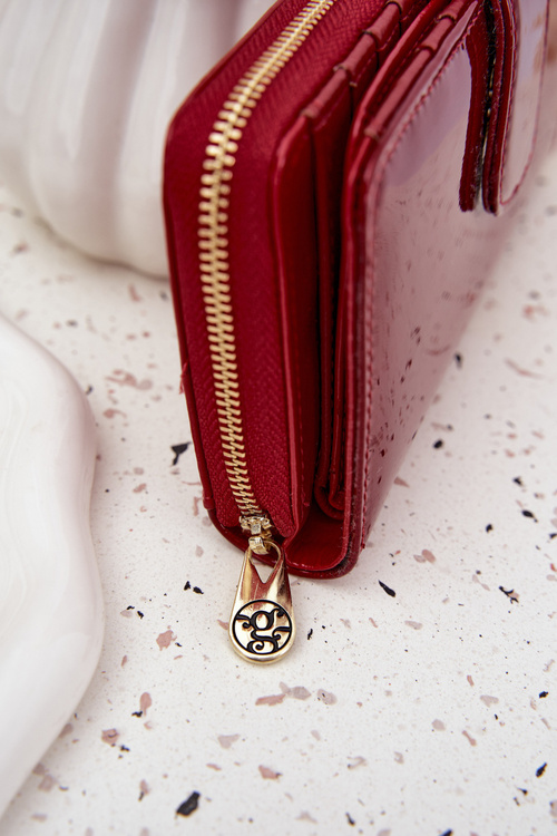 Damski Portfel Lakierowany Złoty Detal Czerwony Evlinne