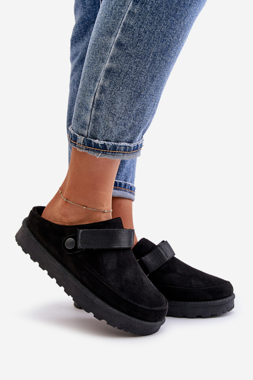 Women's Slippers Insulated With Fur On Platform Black Azida