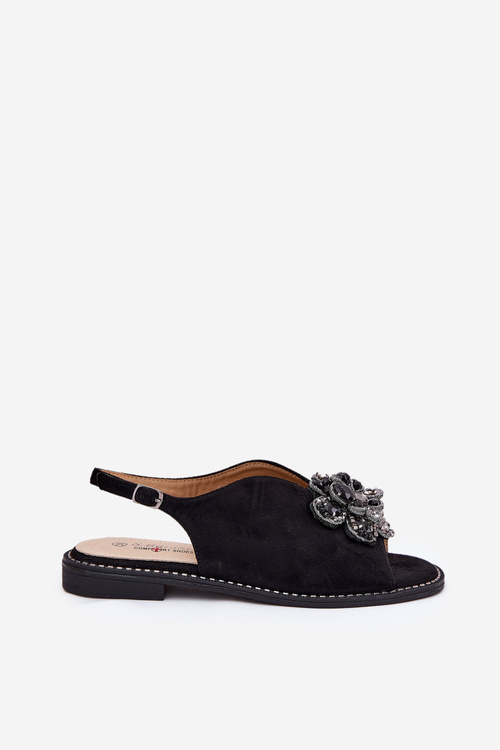 Women's Flat Heeled Sandals With Decoration S.Barski KV27-001 Black