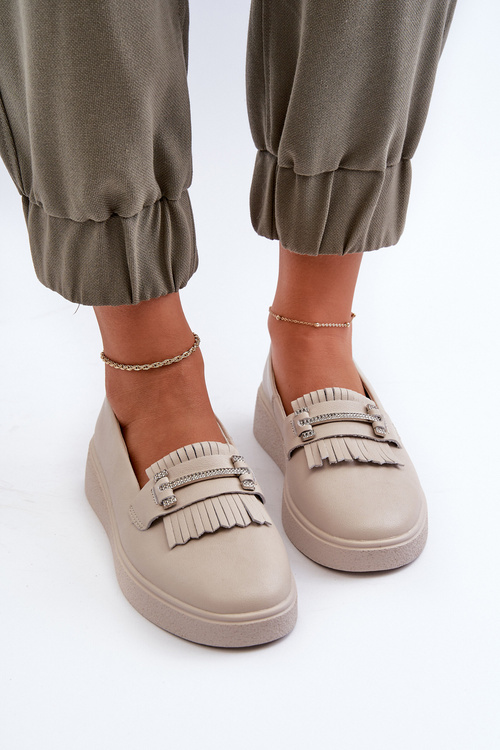 Light Women's Leather Moccasins on Platform Beige LR590 S.Barski