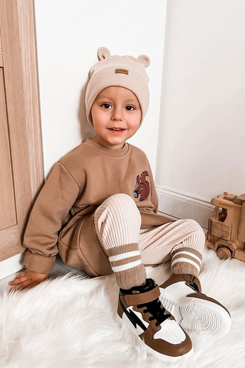 Children's Insulated High Sneakers White and Brown Bartnie