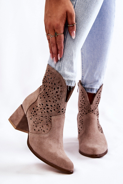 Botki Zamszowe Ażurowe Camel Lewski Shoes 3166