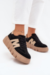Damskie Sneakersy Platforma Zamsz Czarne Vinceza 79561