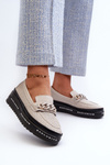 Women's Leather Platform Loafers with Chain Detail S.Barski LR618 Beige
