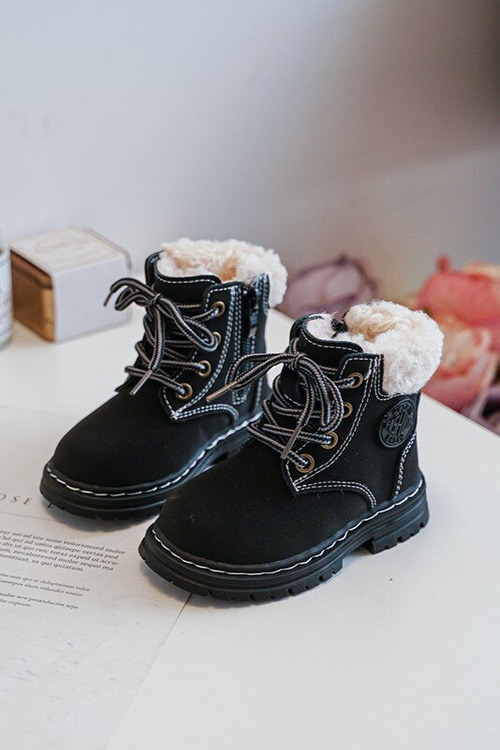 Children's Trapper Boots with Zip and Faux Fur Black Marialee