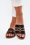 Flat Women's Sandals With Gold Detail Black Noroti