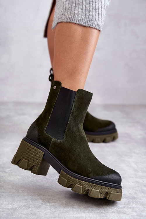 Suede Women's Boots On The Platform Khaki Hilde