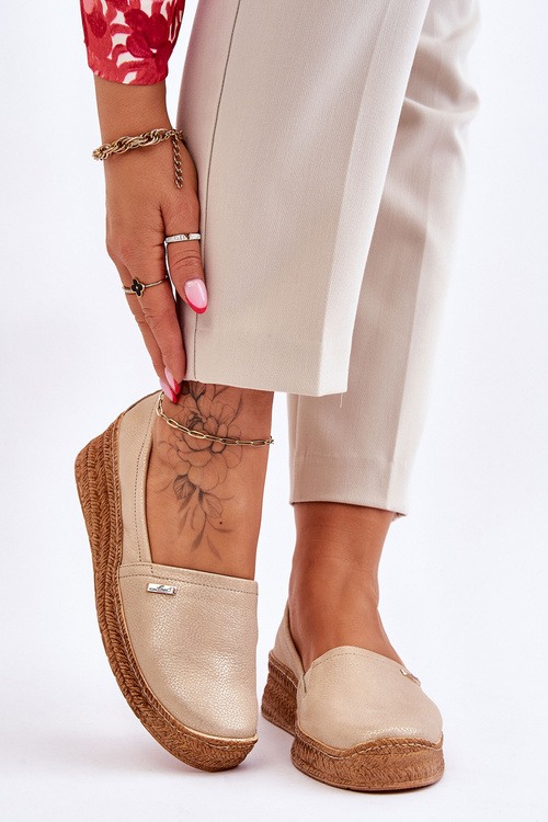 Women's Wedge Leather Espadrilles Beige & Gold Hadlee