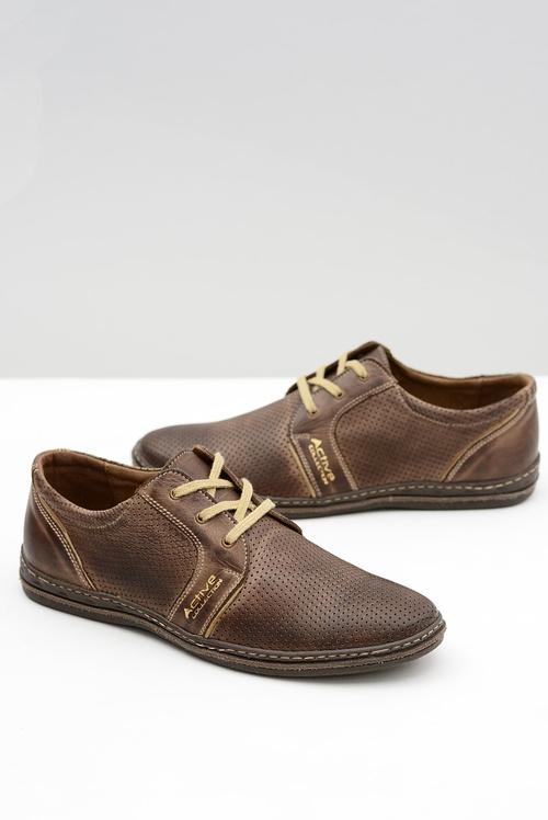 Men's Leather Lace-up Brown Openwork Markos Half Boots