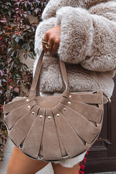 Skórzana Zamszowa Torebka Beżowa Tialine