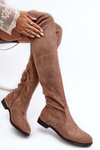 Women's Over-the-Knee Boots on a Flat Heel Beige Bikka