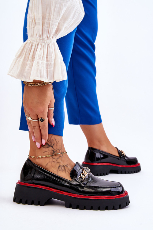 Mokasyny Lakier Skóra Platforma Czarne Ronin