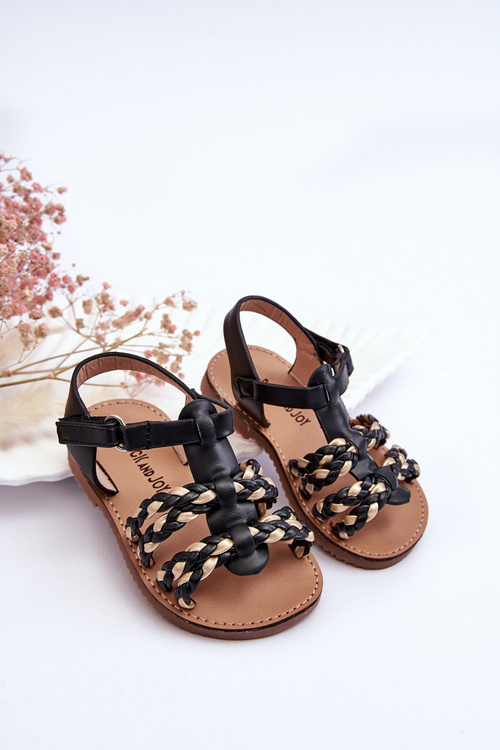 Children's Velcro Sandals With Stripes Black Sammy