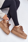 Sneakersy Na Platformie Z Eko Zamszu Ocieplane Futerkiem Brązowe Velarisea
