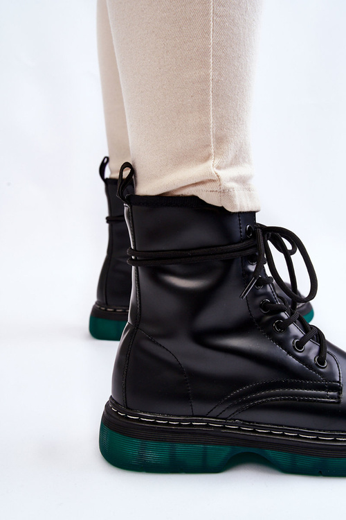 Women's Lace Up Boots With Green Sole Black Trinah