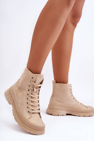 Women's High Suede Sneakers Beige Eleamia