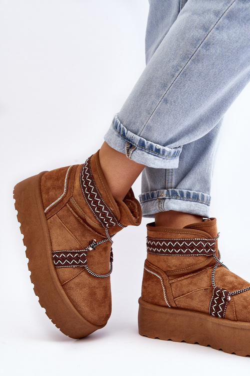 Śniegowce Na Grubej Podeszwie Damskie Wiązane Camel Milson AA-21