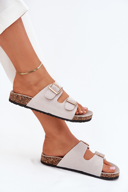 Women's sandals with golden buckles and stitching gray Lunera