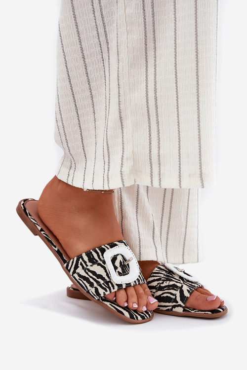 Damskie Klapki Płaskie Ozdobna Klamra Zebra Clariola