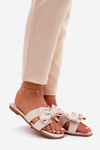Flat Ladies Slippers With Bow Beige Tobin